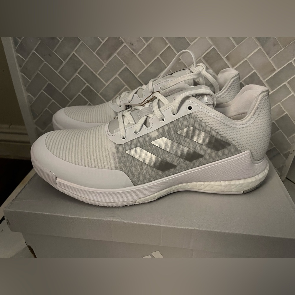 Adidas Crazyflight White and Gray Athletic Shoes - Picture 3 of 7